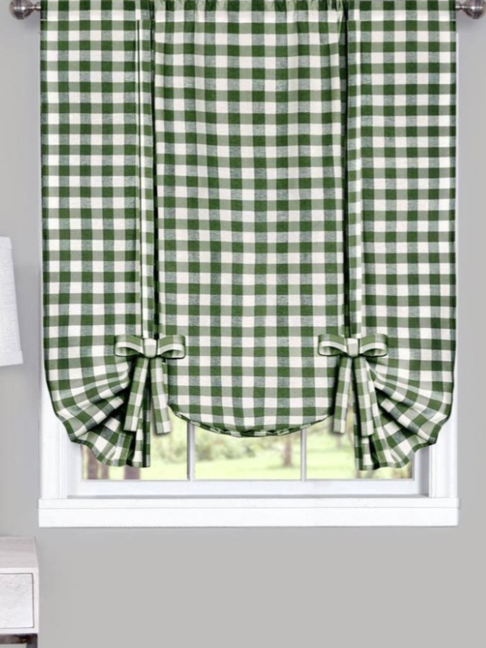 Sage Green Gingham Curtain - 1 Panel